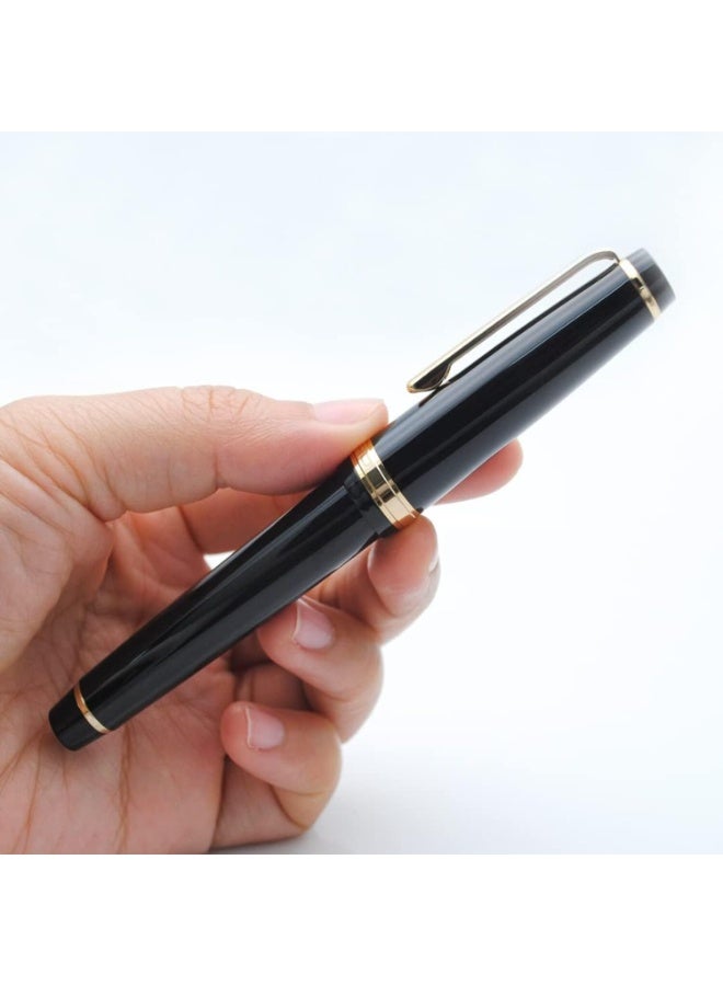 FAYET Metal Fountain Pen with 0.5mm Medium Nib, Glossy Piano Painted Finish, Includes 2 Ink Cartridges, Black and Gold Clip - Image 4